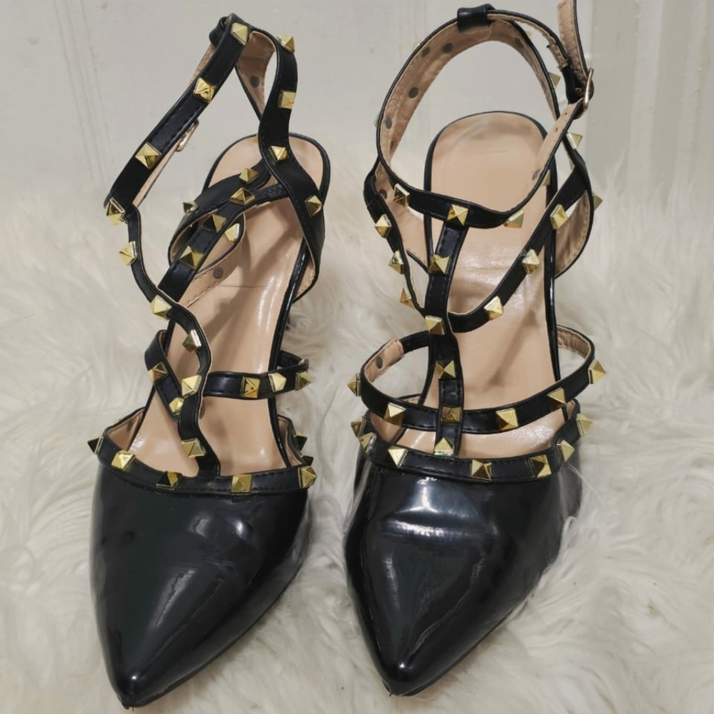 Nicole Miller New York “Huntley” Gold Studded Heeled Pump Sandal Size 9✌️ - Picture 6 of 10